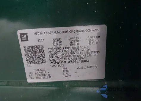 2018 Chevrolet Equinox Lt z USA, uszkodzony, nr VIN 2GNAXJEV7J6248904